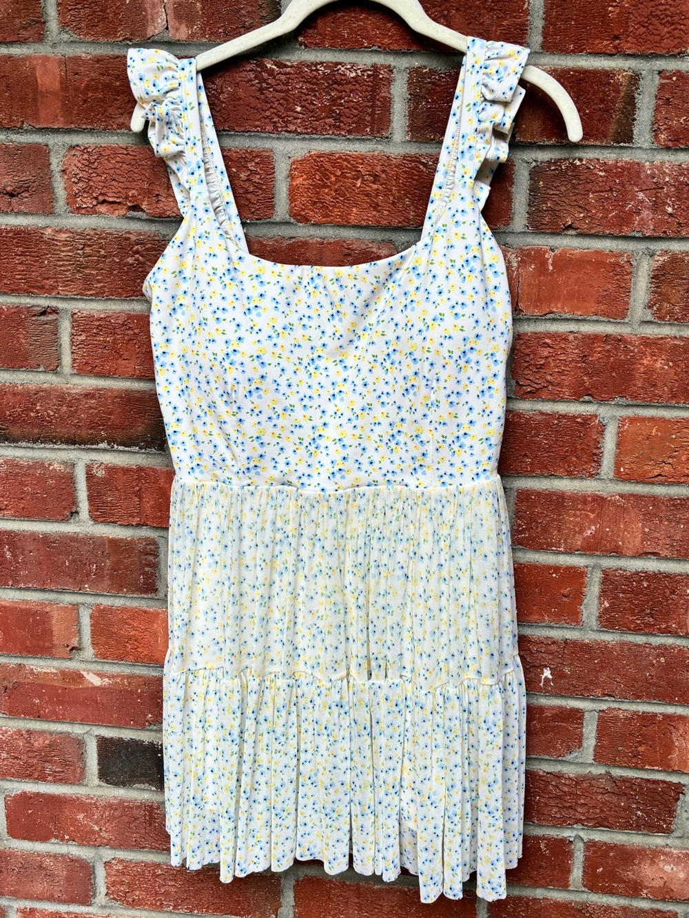Women’s Yellow Floral Ruffle Strap Mini Dress